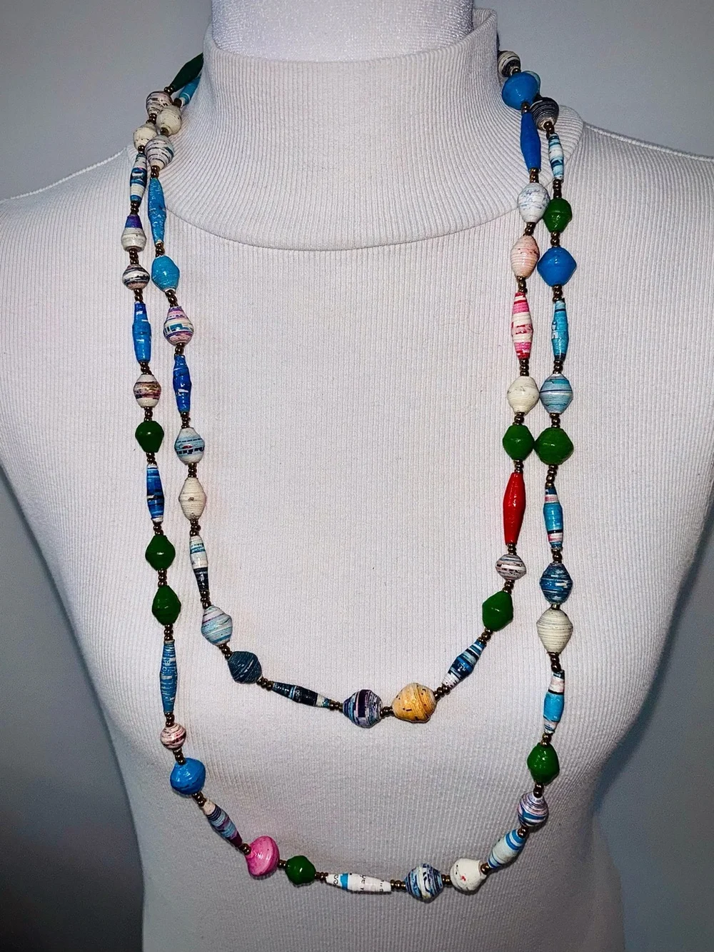 Handmade African Paper Bead Free Trade Necklace - Picture 7 of 10